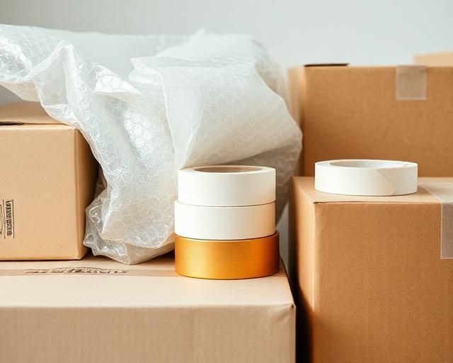 Forsiktig pakking av servise i flytteeske